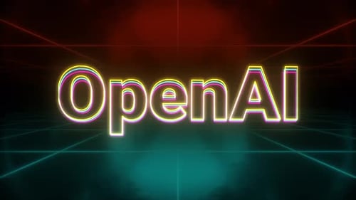 OpenAI neon sign concept, open ai chat gpt bot and artificial intelligence technology