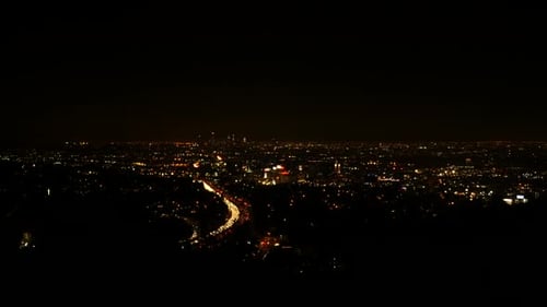 Downtown Los Angeles at night with traffic in California USA shot in 4k high resolution