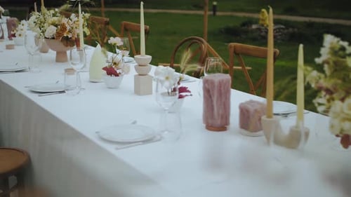 Elegant Wedding Reception Table in a Rural Setting