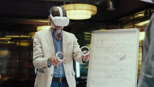 Man Using VR Headset for Architectural Design