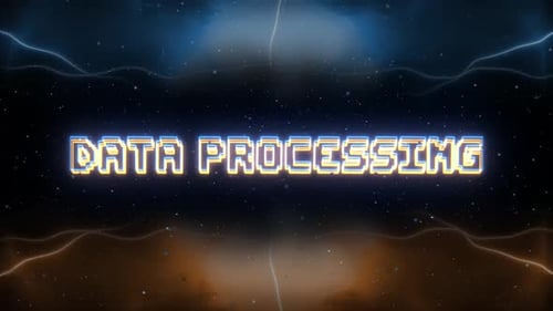 Datenverarbeitung Neontext mit Hintergrund im Retro-Stil