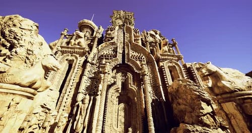 Grand Temple Structure with Intricate Carvings Under Clear Blue Sky