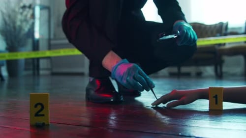 Detective Investigates Crime Scene with Magnifying Glass