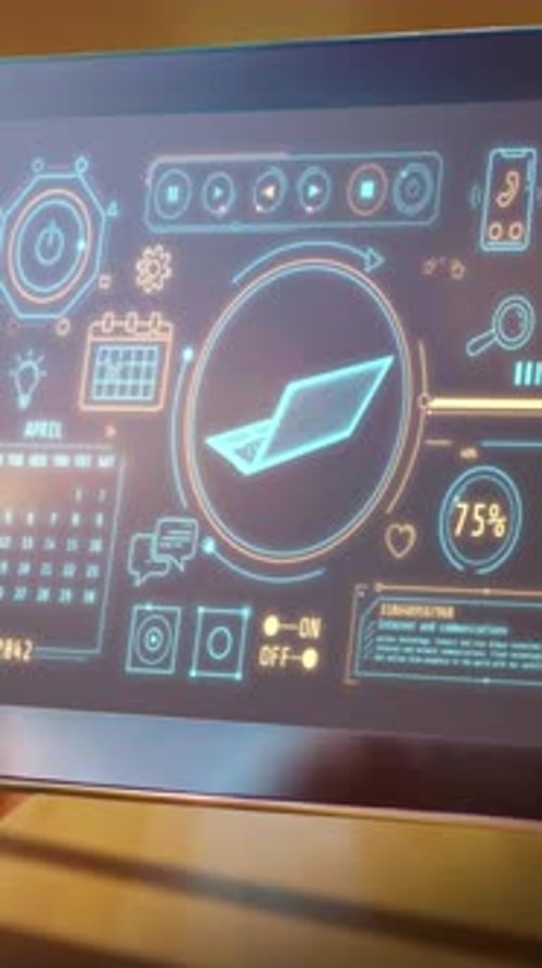 Animated Futuristic HUD Interface with Laptop