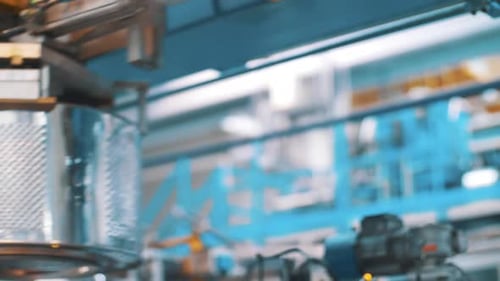 Washing Machine Drums Moving On Production Line At Industrial Factory. Manufacturing Detail For D...