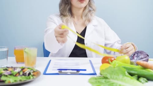 Woman Measuring Vegetables for Diet Plan
