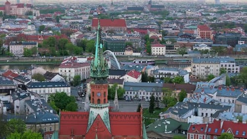 Aerial Panorama of Podgorze District in Krakow with View of Royal Wawel Castle