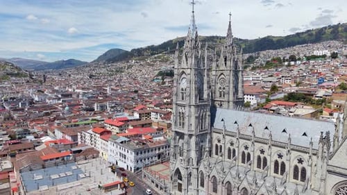 Aerial View of the Basilica Del Voto Nacional a Neo Gothic Christian Catholic Basilica Landmark of