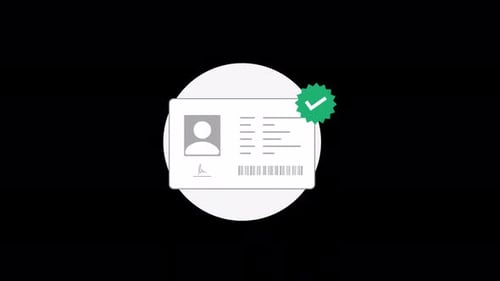 Flat Design Identity Card Verification with Green Checkmark Animation