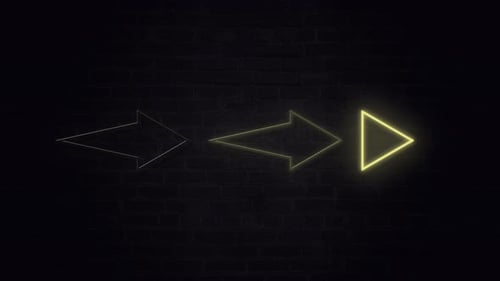 Animation of three yellow neon arrows pointing to the right on a black background