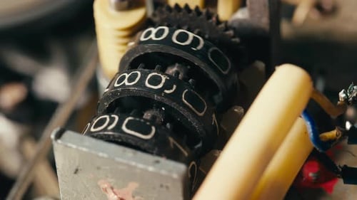 Rotating Number Wheels in Old Machine Interior