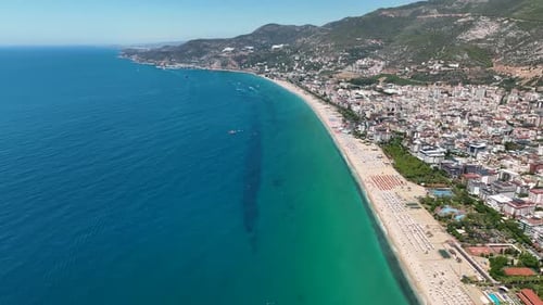 Beautiful Panorama of the City on the Mediterranean Sea Aerial View 4 K