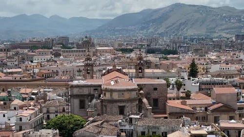 Arial View of Historic Palermo with Mountains in the Background