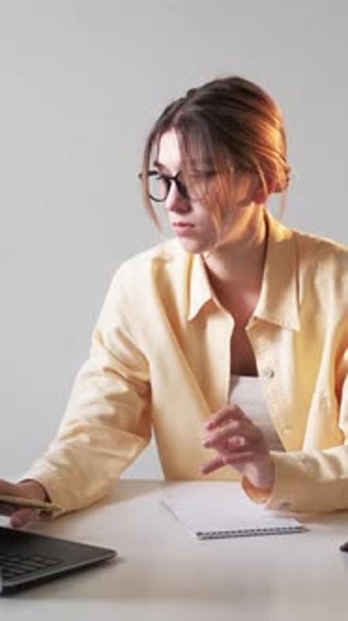 Vertical Laptop Browsing Making Notes Woman Notes
