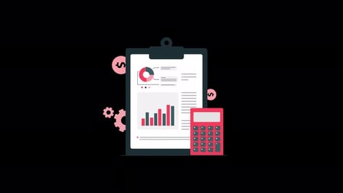 Animated Clipboard with Graph Report and Calculator. Financial Statement Concept Video - Transparent