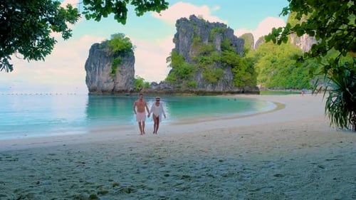 Strolling Along the Serene Beaches of Koh Hong Krabi Thailand Under a Bright Blue Sky