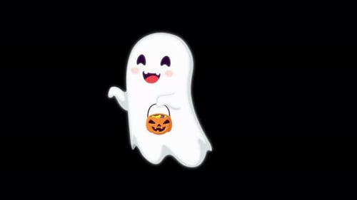 Lindo fantasma flotando con un cubo de caramelos - Animación en bucle de Halloween con Alpha