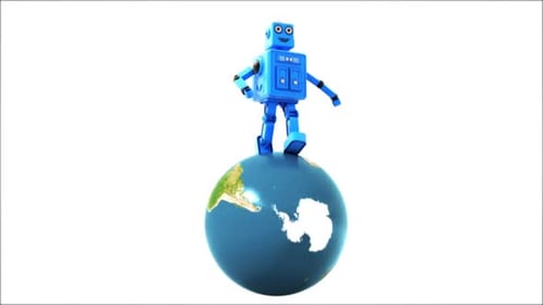 3D Cartoon Robot Running On Planet Earth In Loop