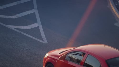 Car Drive City Road Go Away Drone . Traffic Engineering Demarcation Concept