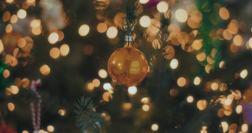 Christmas Tree Ornament and Lights, Close Up