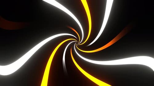 Orange And White Neon Curves Moving In Circle Background Vj Loop In 4K