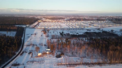 Winter Rural Landscape at Sunrise Aerial View
