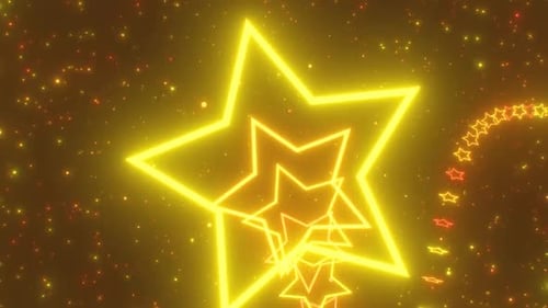 Flying Fast Through Shiny Yellow Gold Star Roller Coaster 3D Tunnel