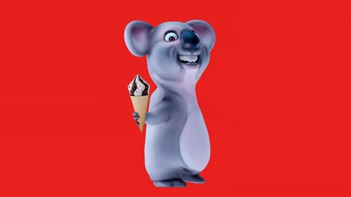 Fun 3D cartoon koala with an ice cream (with alpha channel included)