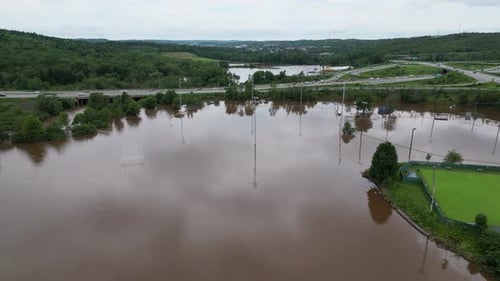 Flooded Ball Field Aerial View After Heavy Rains