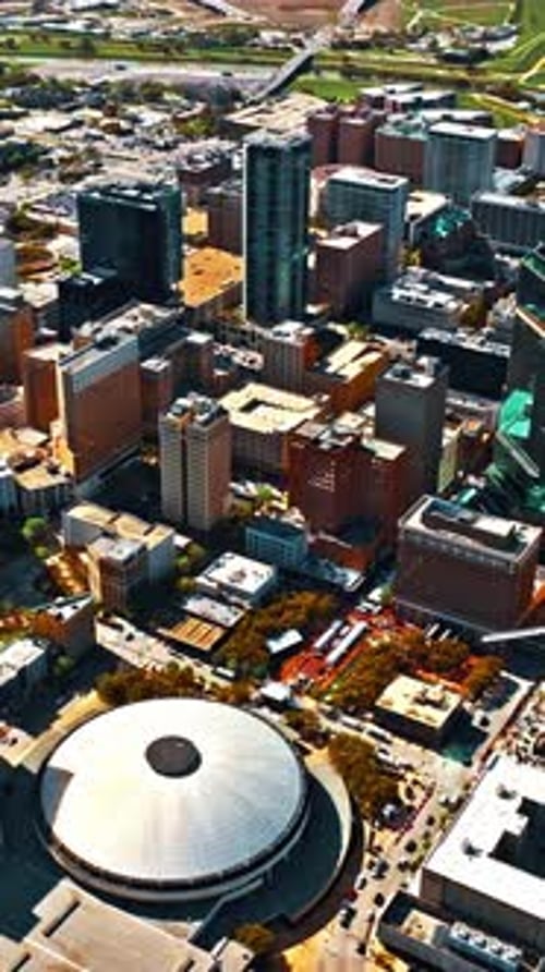 Aerial view of downtown Dallas highlighting urban design