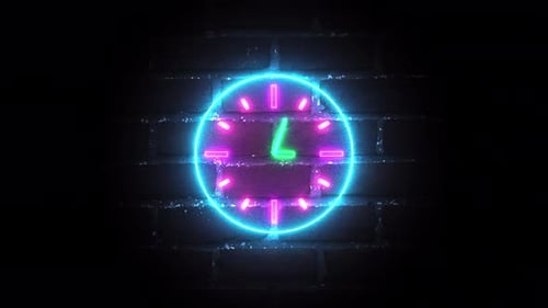Neon-Wanduhr-Animation. Animiertes Uhrensymbol isoliert auf transparentem Hintergrund.