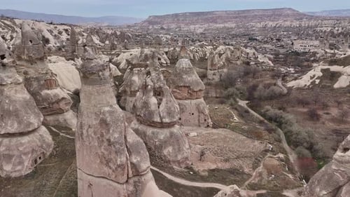 Aerial Landscape of Cappadocia's Fairy Chimneys and Cave Homes