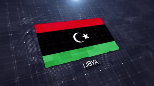 Animated Libya Flag Waving on Digital Corporate Background