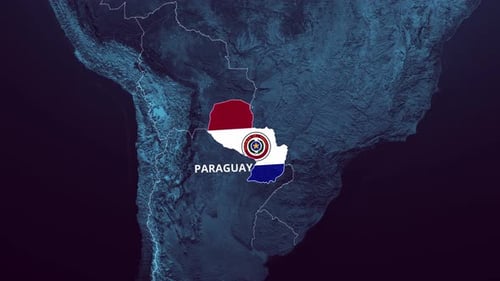 Animated Map Highlight of Paraguay with Flag and Name