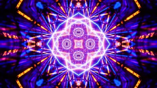 Dynamischer Neontunnel mit pulsierenden geometrischen Lichtern und lebendiger Energie