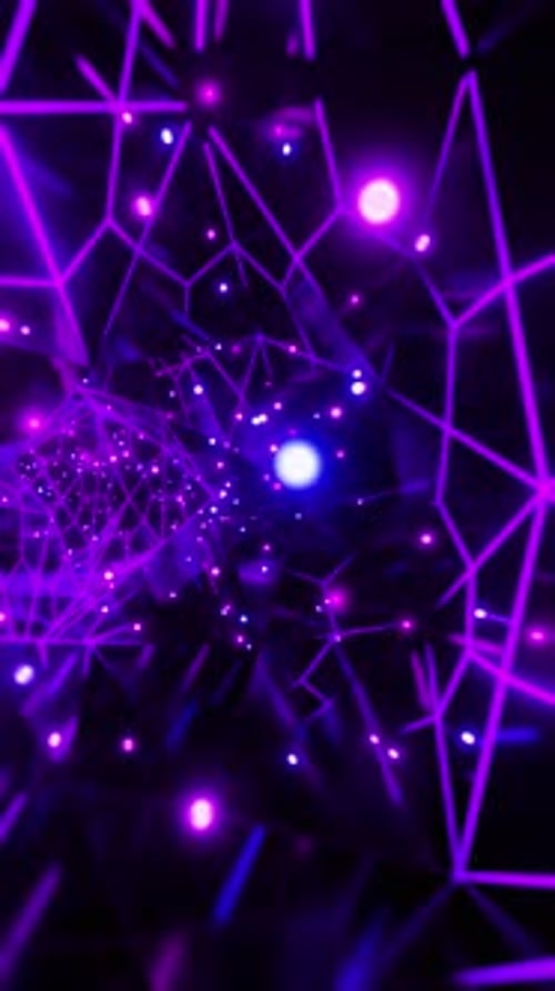 Tunnel avec de petites lumières violettes. Animation en boucle