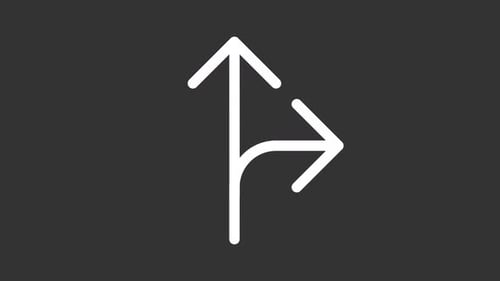 Animated thin line straight and turn right arrow icon