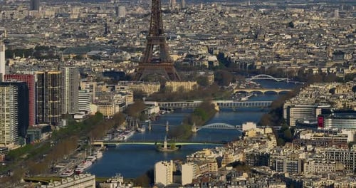 Establishing Shot of the Streets of Paris in the Summer Drone Shot of French Streets are Full of
