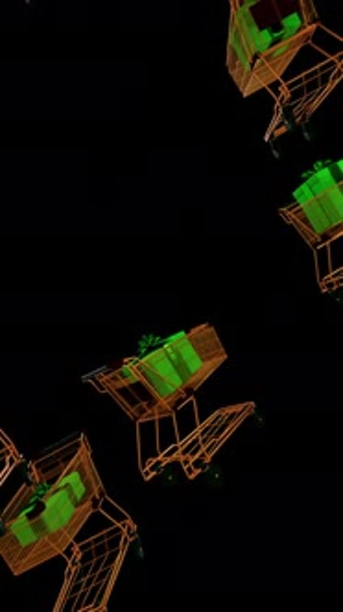 Futuristic Falling Shopping Carts Digital Loop Animation