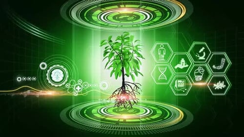 Biotechnology Futuristic Interface with Growing Plant