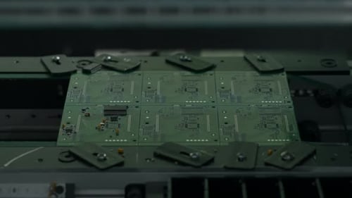 Tech science, computer chip, quality control background