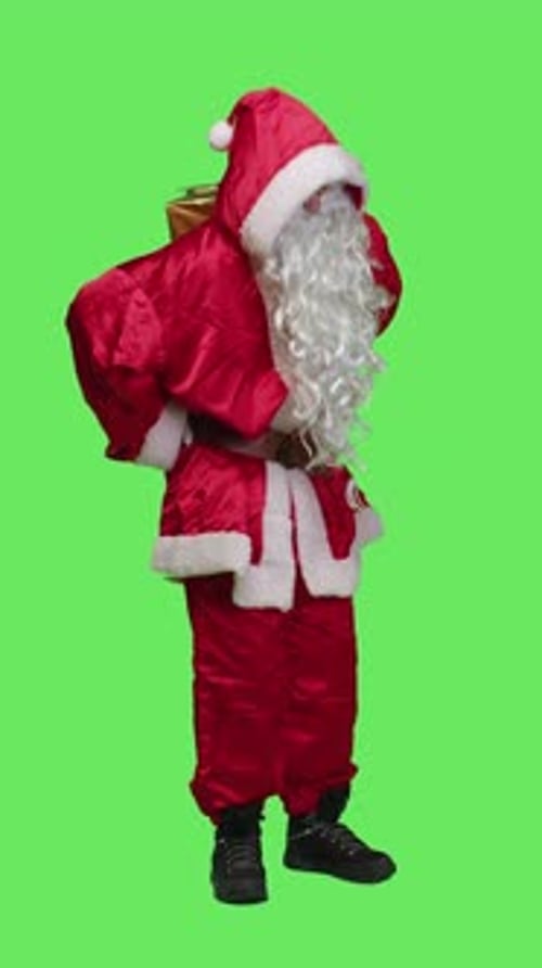 Vertical Video Side View of Santa Claus Having Backpain on Camera