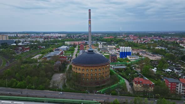 Aerial view of Leipzig Panometer , Leipzig , Germany, Buildings Stock ...