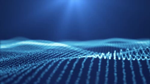Abstract Blue Digital Particle Waves Background