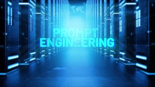 Prompt Engineering Words On Hologram Data Center Background
