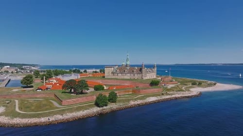 Aerial View of Kronborg Castle with Ramparts Ravelin Guarding the Entrance to the Baltic Sea