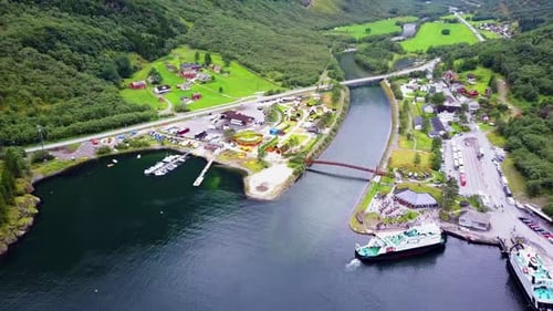 Gudvangen at Sognefjord Aerial View Norway