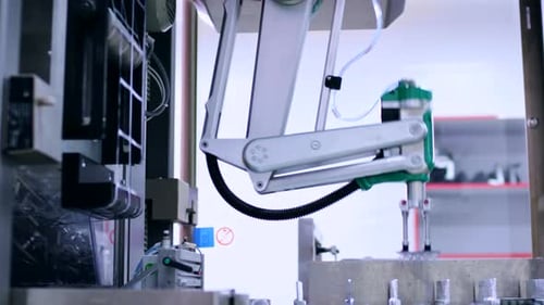 Manufacturing Line at Chemical Factory. Automated Production Line at Chemical Plant. Conveyor