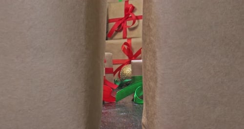 Christmas Presents Wrapped with Red and Green Ribbons