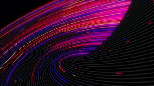 Abstract animation of curved path of moving colorful lines